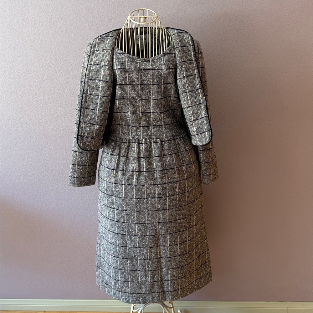 📍FIRM📍Vintage Tweed Dress Set Plaid wool - Picture 4 of 16